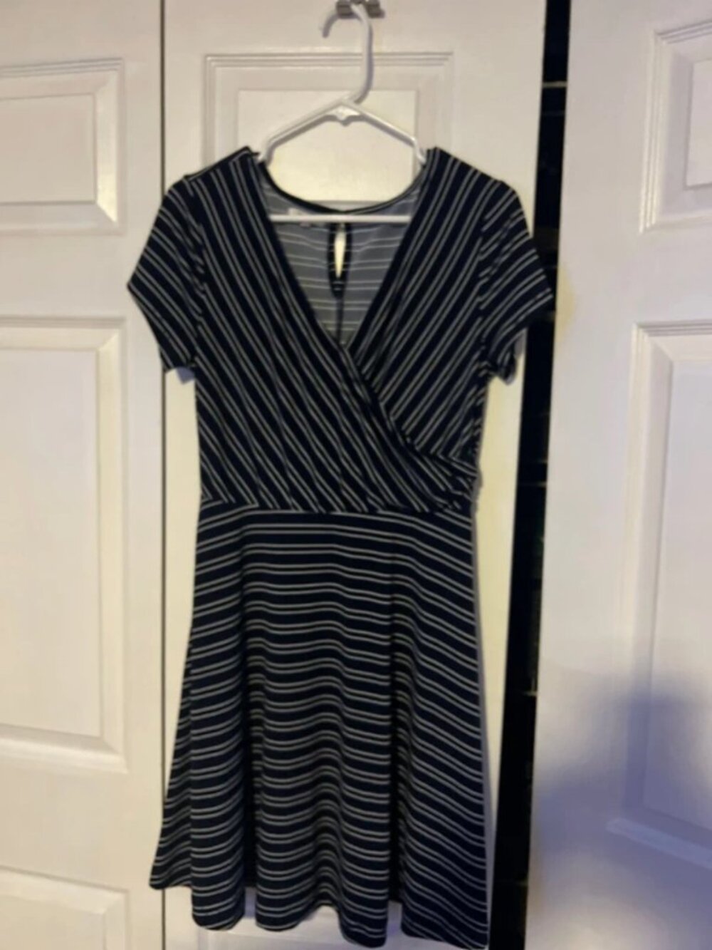 Maurice’s navy and white dress